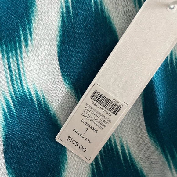 Beautiful aqua and white linen Chicos blouse - Picture 6 of 8